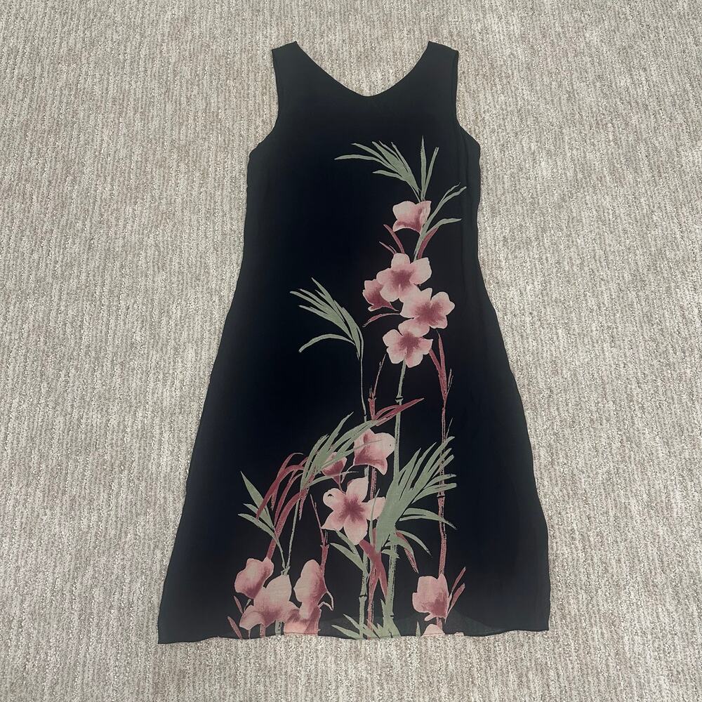 Tommy Bahama 100% Silk sz 6 floral mini sheath dress black green pink